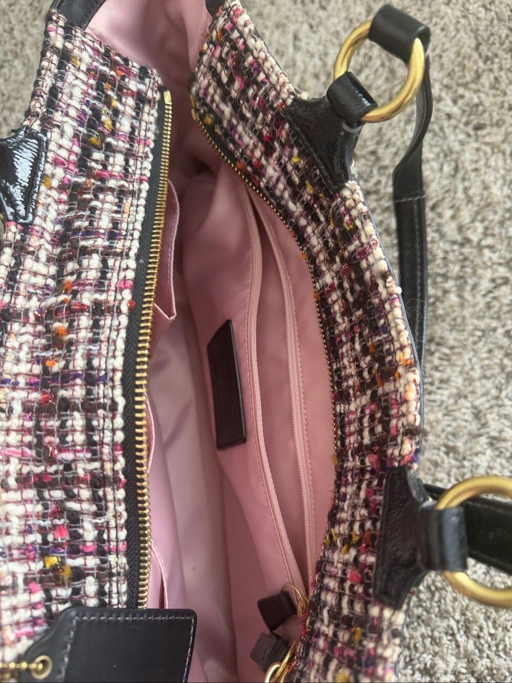 Coach Black/Multicolor Galaxy Tweed and Patent Leather Satchel - Picture 14 of 16